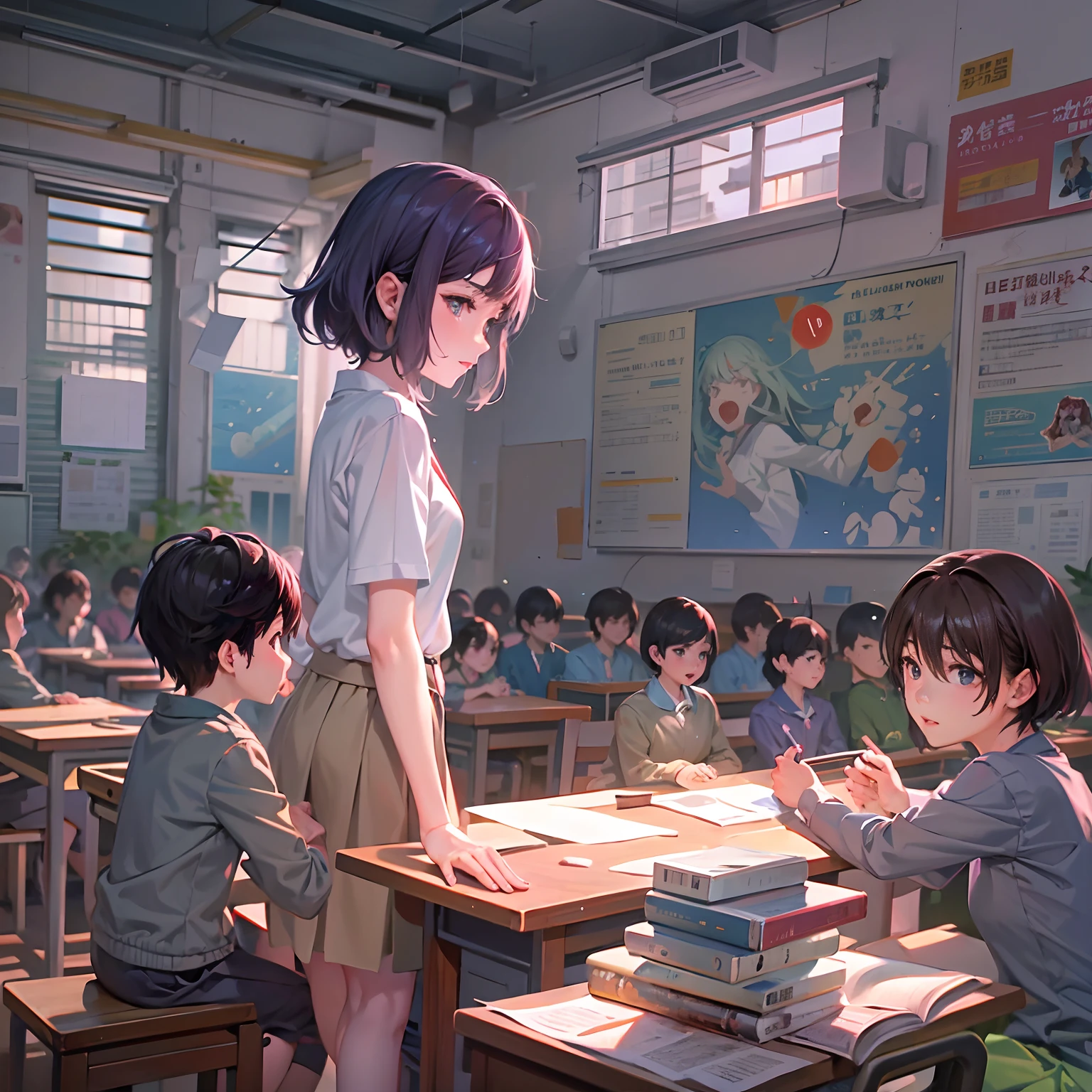 prompthunt: boy's love anime modern high school classroom in winter clear  day, expert high detail concept art cinematic, perfect proportions defined  face, vivid colors, pixar undertones, photorealistic shaded lighting  wallpaper ilya kuvshinov,