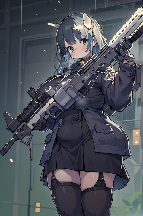 Huge assault rifle、Long sideburns、Anime-style girl with beautiful whole ...