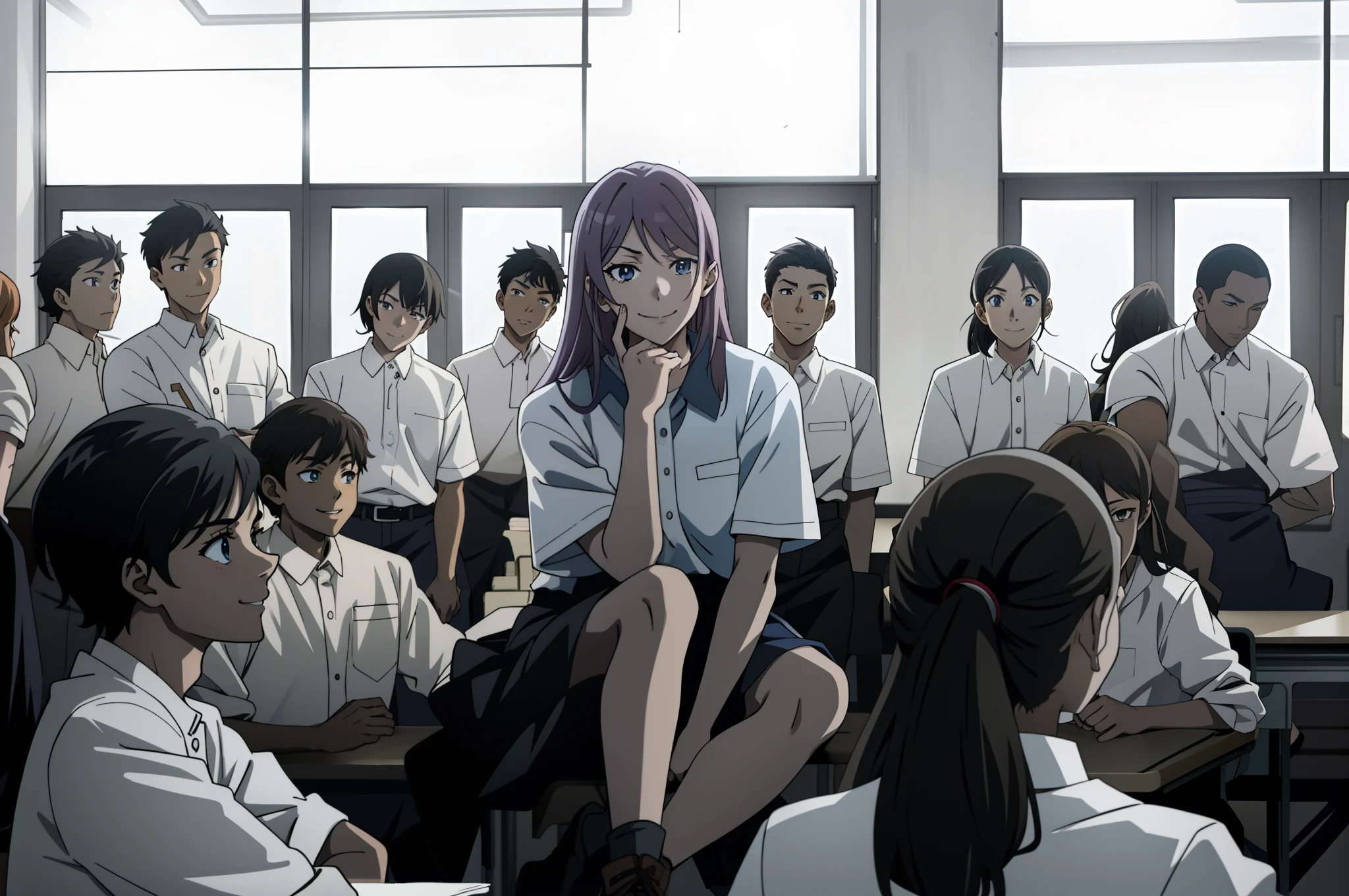 Anime characters sitting in a classroom with a teacher - SeaArt AI