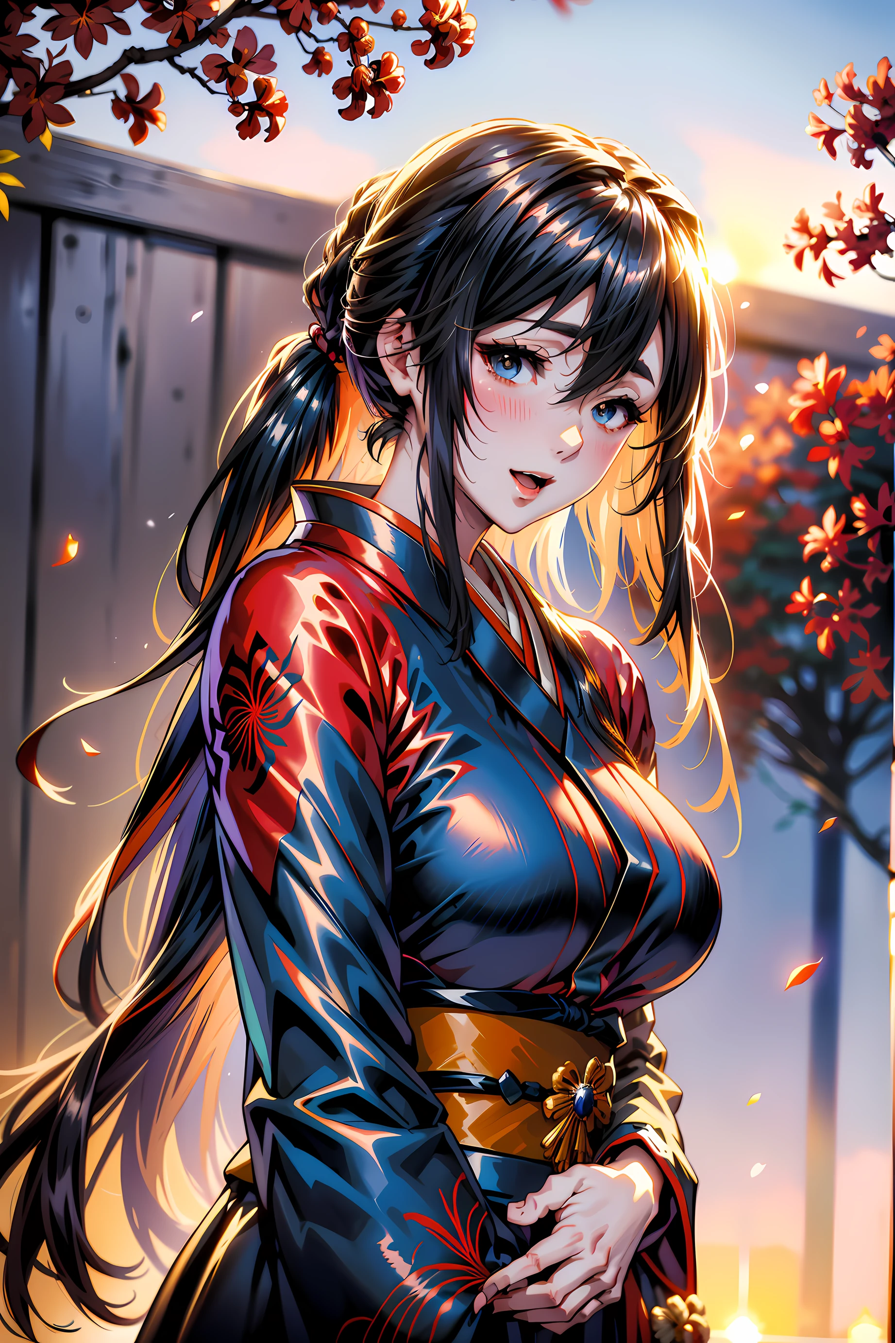 (1girl:1.3, solo), (kimono model), (upper body:1.3), (She walks along the dimly lit path of the riverbank.:1.2), (random posing:1.3), (red spider lily background;1.25), (a field of  Spider Lilies:1.2), 
BREAK, 
1girl, solo, milf, hot model, (attractive model:1.37), (promotional model:1.2), highly detailed eyes and pupils, realistic skin, ((attractive body, gigantic breast:1.38, disproportionate breasts:1.38, thin waist:1.15)), medium-length thin hair, ((pony-tail hair style:1.3), (shiny-black hair:1.3), extremely detailed hair, delicate sexy face, sensual gaze, shiny lips, 
BREAK, 
(red kimono:1.3), (japanese clothes:1.3), detailed clothes, 
BREAK, 
(outdoor:1.2), (Red spider lily:1.4), (blurry background:1.25, simple background, no-human background, detailed background), (under sunset:1.37), 
BREAK, 
((realistic, super realistic, realism, realistic detail)), perfect anatomy, perfect proportion, hyper sharp image, (attractive emotion, seductive smile:1.2, happy:1.2, blush:1.2, :d:1.2, :p:1.2), ((4fingers and thumb:1.2)), perfect human hands, wind, 
BREAK,
 (Masterpiece, best quality, photorealistic, highres, photography, :1.3), ultra-detailed, sharp focus, professional photo, commercial photo,