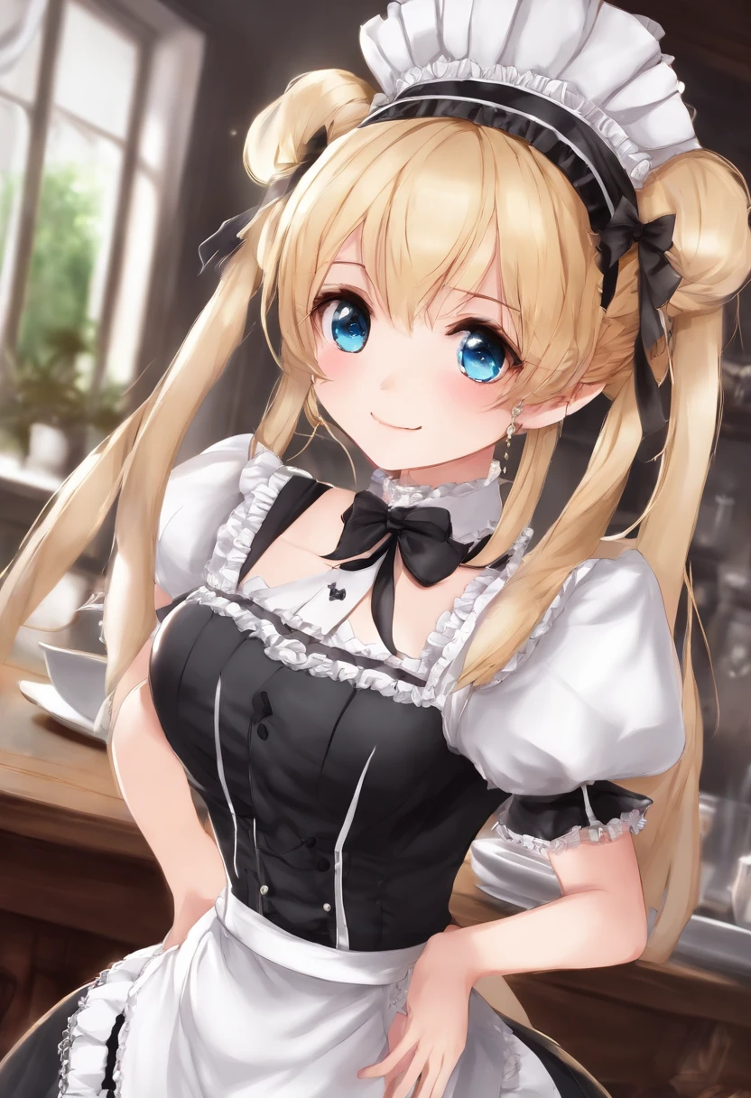 Maid, sexy outfit, cute face, blonde twintail, service nsfw