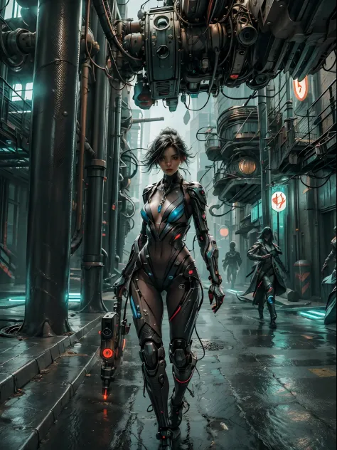 1 sexy Cyberpunk girl, futuristic, mechanical aesthetics, complex machinery, high-tech lighting scene of futuristic city in the ...