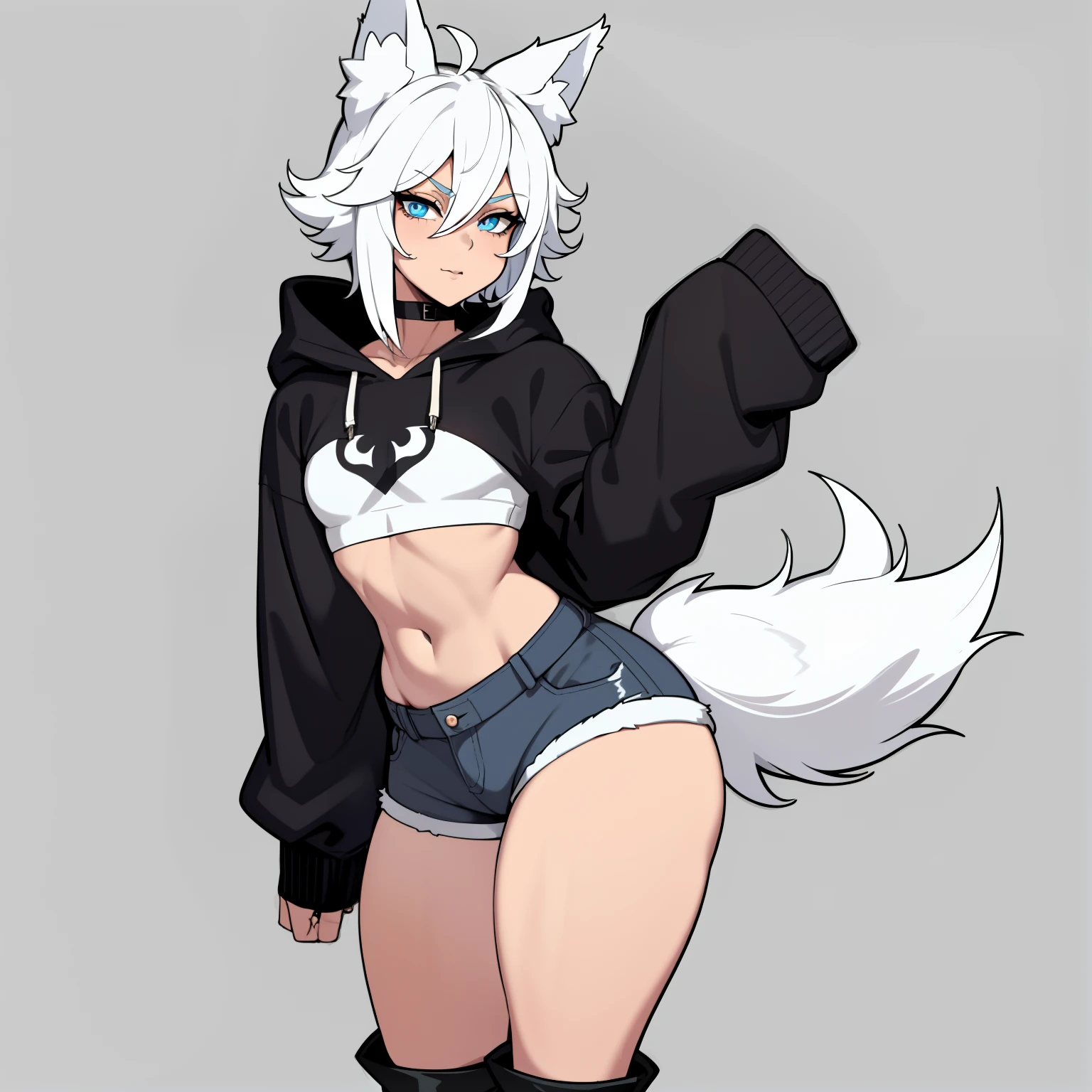 A drawing of a woman with white hair and a black hoodie - SeaArt AI