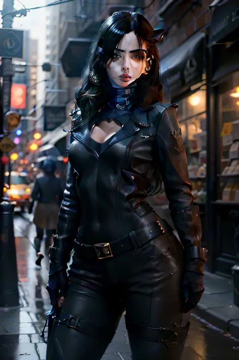 New York, square of time, character Selina Kyle, who appears in comics published by dc comics, the anti-heroine of Batman stories. Her uniform is all black, really based on a "glossy black PVC", has white and long hair, being a beautiful young woman. Her t...