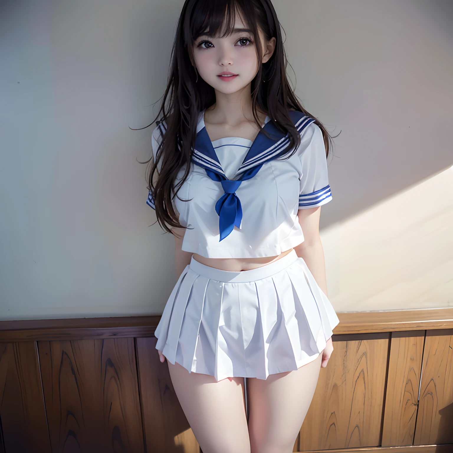 NSFW, 8k RAW photo, （（Sailor School Uniform））、a short skirt、White ...