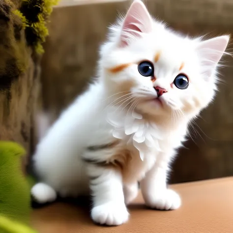 Cute kitten with big eyes、Cast Labaganza、White coat、Bushy hair、Little kitten、Fantastical