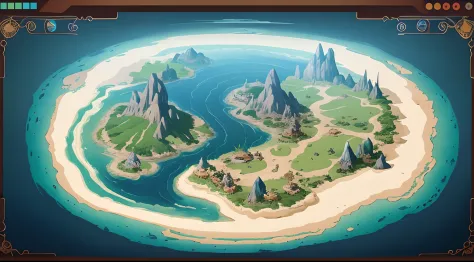 cartoon-style illustration，A small island located in the middle of a body of water, epic matte painting of an island, legend of korra setting, Stylized concept art, concept art 8 k resolution, concept art 8k resolution, isometric 3d fantasy island, Island ...