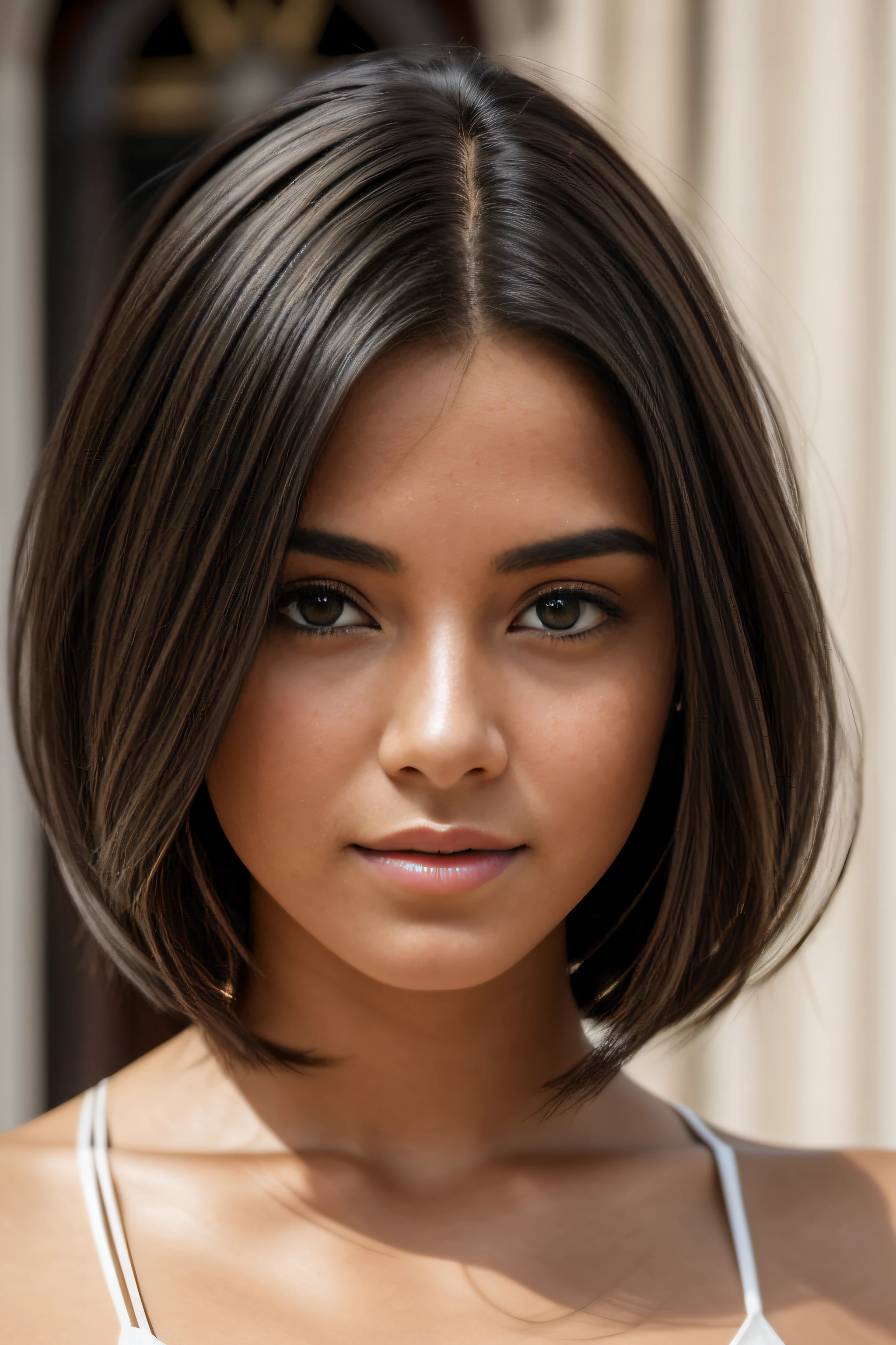 Natural photograph of a beautiful girl, usar un crop top suelto, inclinarse sobre, Cabello largo y suelto, Busto grande, Lock your eyes on camera, eyes symmetrical, face symmetrical, fotorrealista, Cinematographer, Seguimiento de rutas, specular lighting, Volumetric light for the face, Camino trazado del cabello, Sombras visibles, intrincado, elaborar