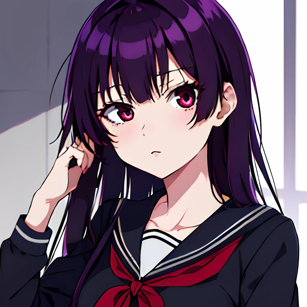 yuukowz、very long hairred 、eyes、purple hair 、black school uniform、 black serafuku