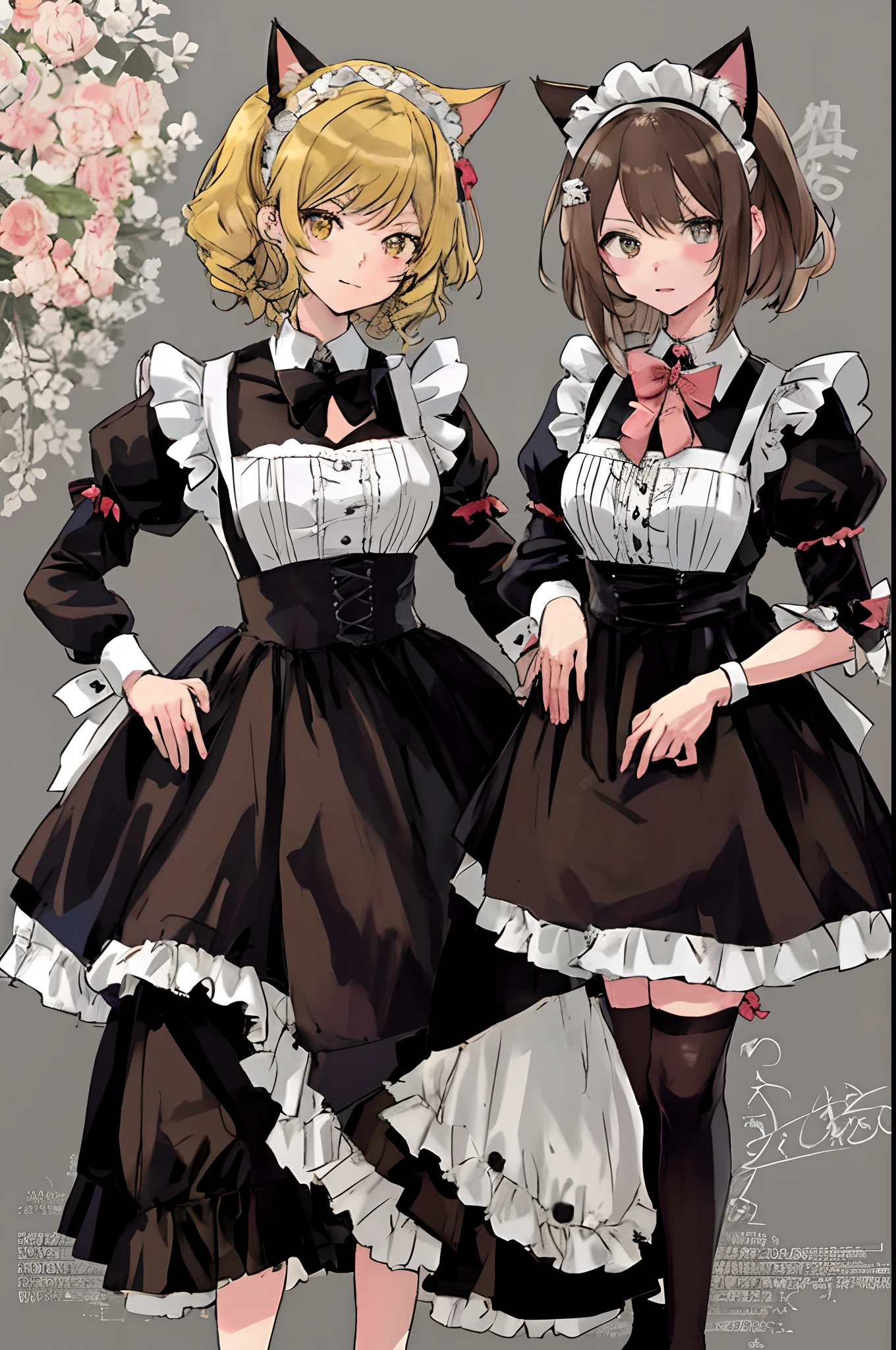 Two anime girls dressed in maid outfits standing next to each other -  SeaArt AI