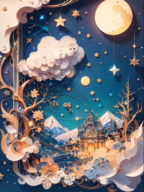 (((Masterpiece))),Best Quality, illustartion,  skye, Cloud, Star \(symbol\),1male, handsome male, night time, luna, Star \(skye\), night  sky, Starry sky, Bright colors, soft light,(warm color:1.2),aquarelle painting, light background, Exquisite details of...