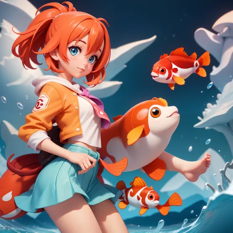 1 girl with colorful clownfish character, adventure, anime, masterpiece, super detail, best quality