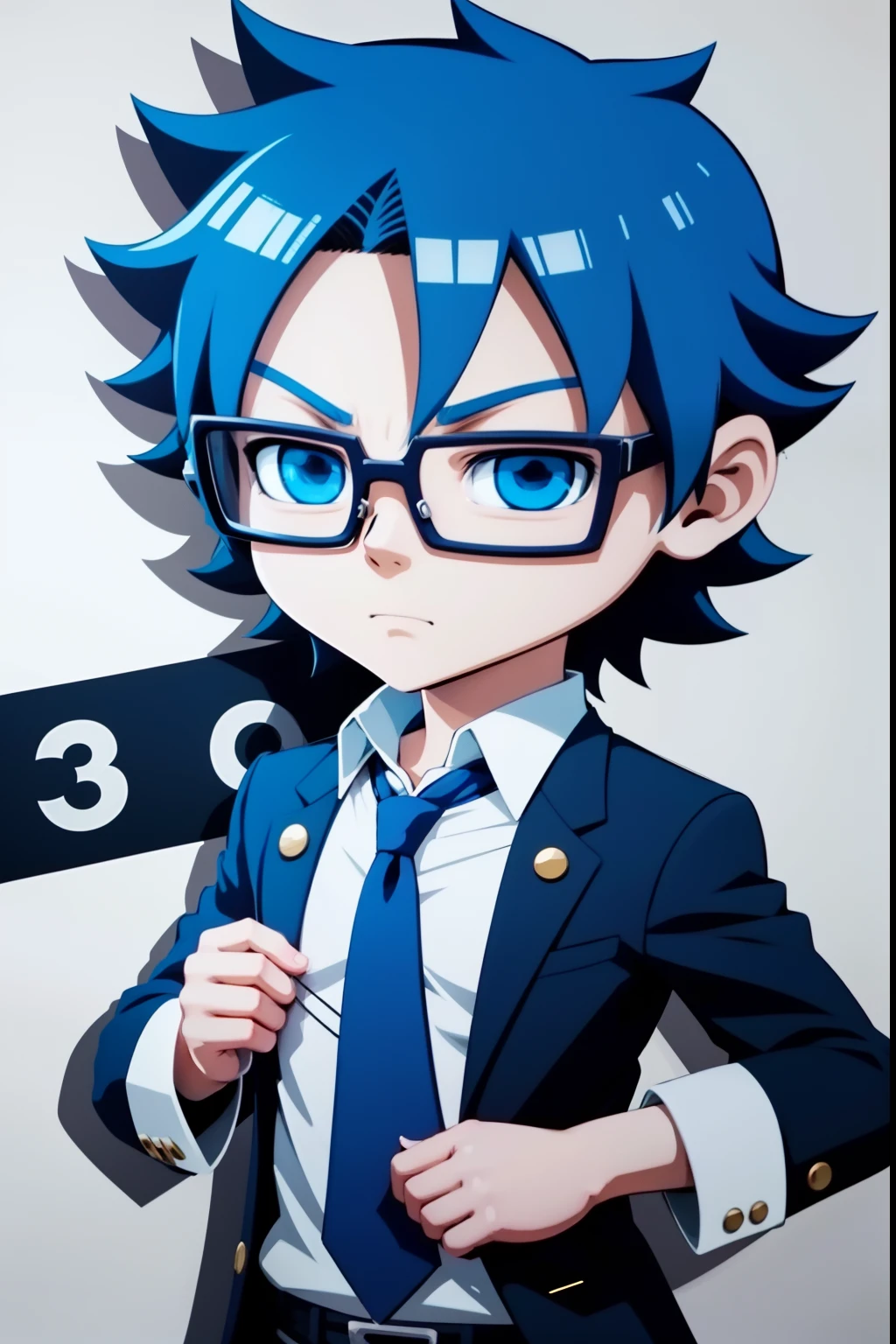 Anime character with blue hair and glasses holding a sign - SeaArt AI