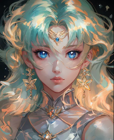 anime girl with blue eyes and blonde hair wearing a tiable, portrait knights of zodiac girl, knights of zodiac girl, detailed di...