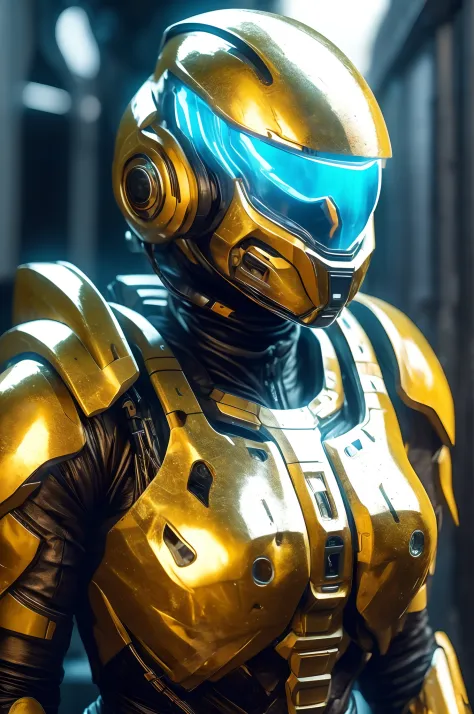 Random color sci-fi female armor,Dynamic pose，With cybernetic helmet, Full armor, Insulating armor, Spacesuit, Opacity mask, bald-headed, Lots of fine details, sci - fi movie style, photo outdoors, Photography, Natural light, Realism, Movie rendering, Ray ...