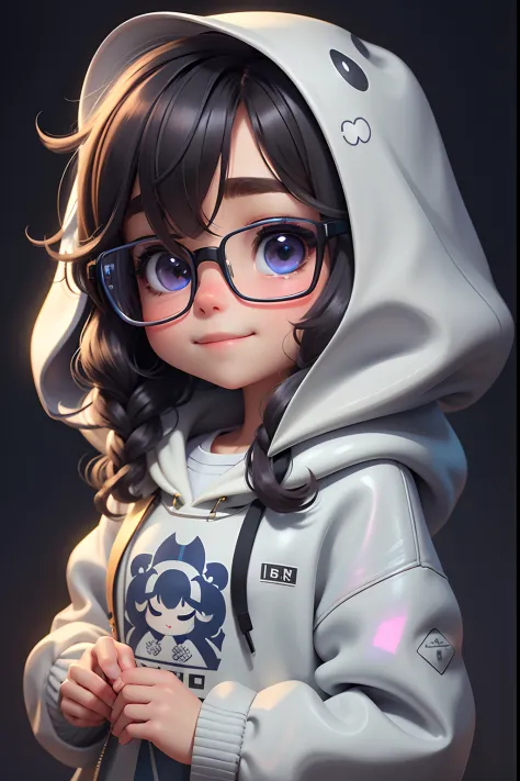 Loli Girl, Blend hair, taken, Modern accessories, hoods, Sweatshirt , eye glass, delicately detailed eyes, A delicate and delica...