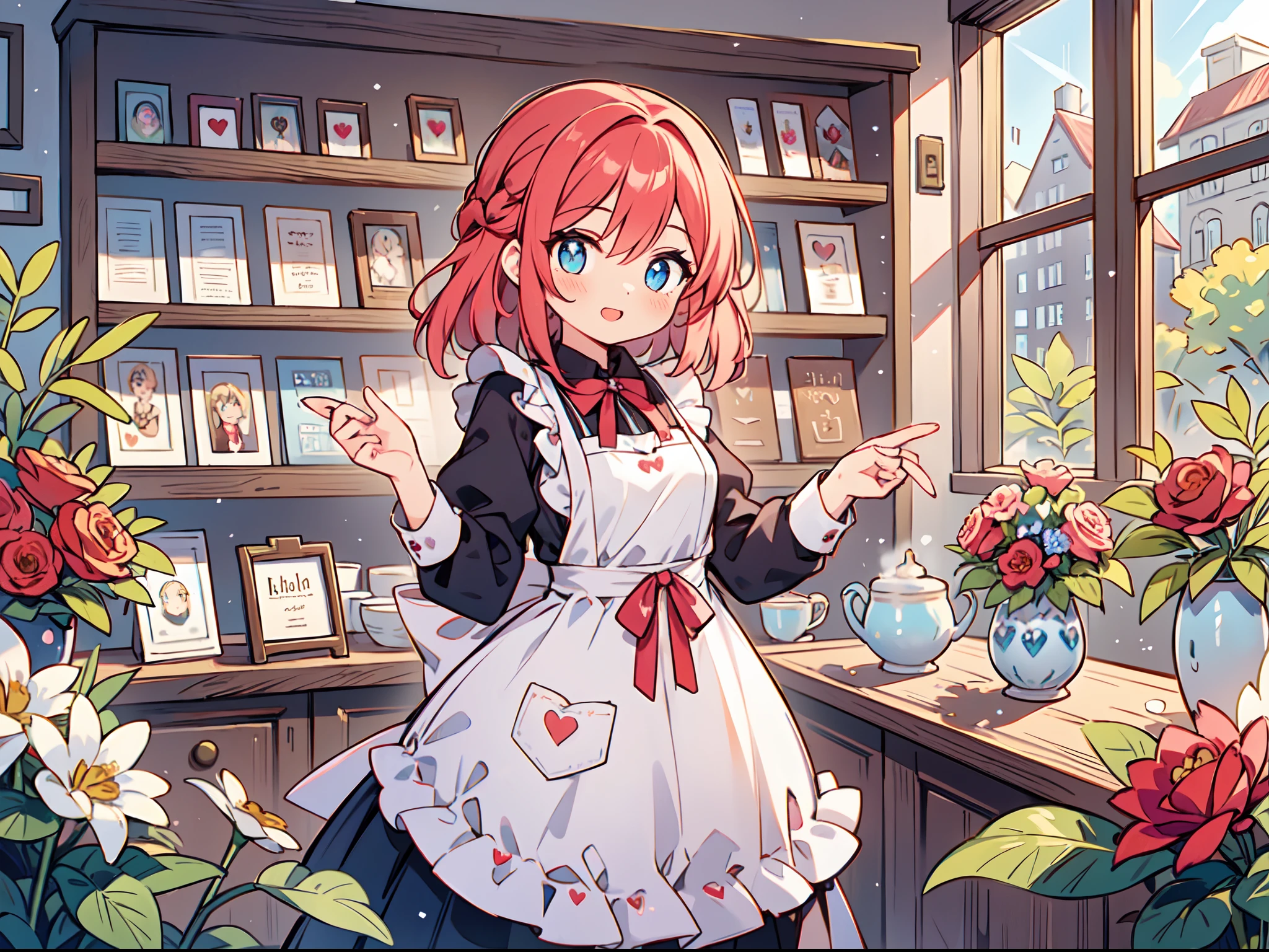 Anime girl in a maid outfit standing in a room with flowers - SeaArt AI