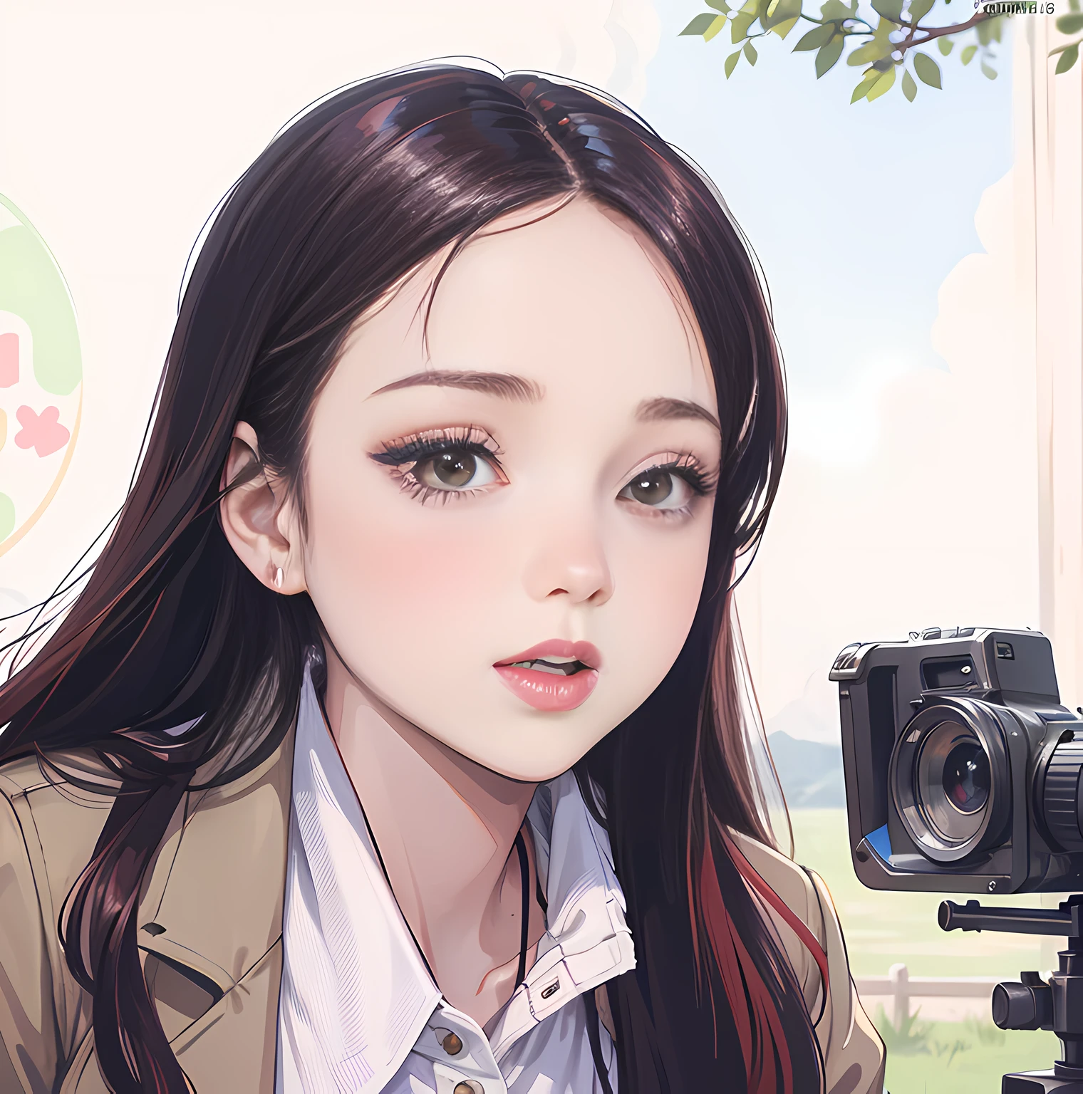 Anime girl with camera and video camera in front of her - SeaArt AI