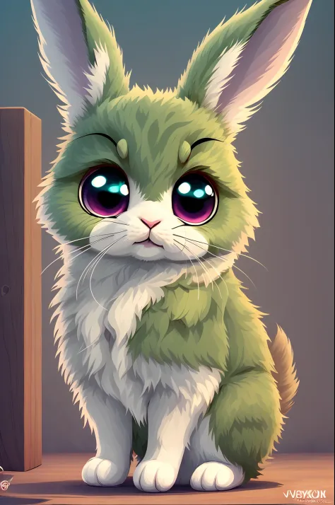 sticker, very cute bunny, pixar style, 2d, big green eyes, pink colored fur, vector, no text, no backgroun --auto --s2