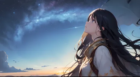 absurdres, highres, (official art, beautiful and aesthetic:1.2), close view,
shining sky, vast world, girl, gazing, awe-inspirin...