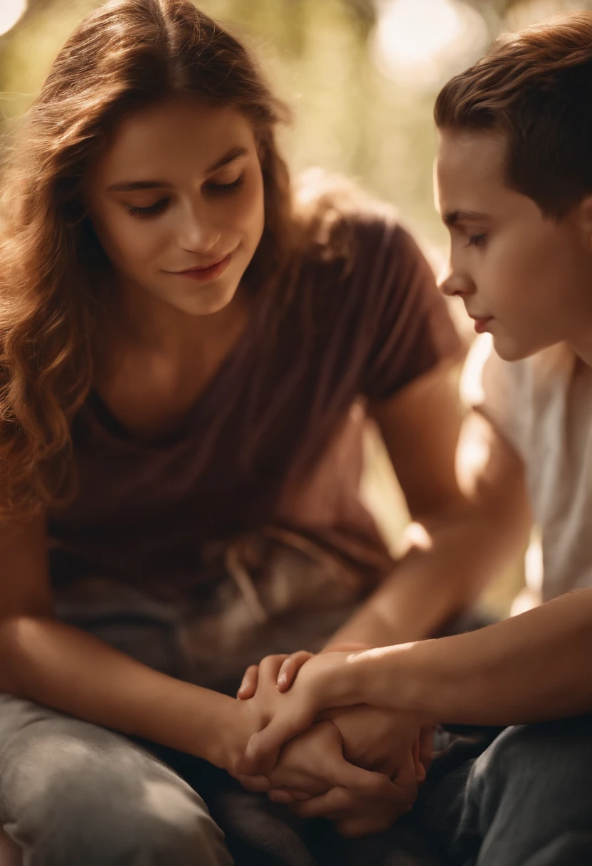 There is a woman and a boy sitting on a bench together - SeaArt AI