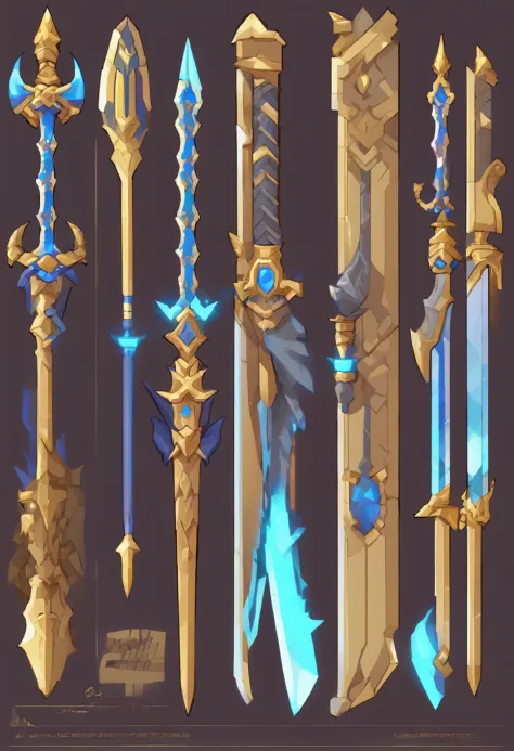 um close up de uma espada com um design dourado e roxo, design de espada, espada de fantasia, espada enorme, arte da arma do RPG de fantasia, espada bonita, espada grande, Espada de fantasia de guerreiro, espada grande, Espada de Ouro, epic fantasy weapon ...