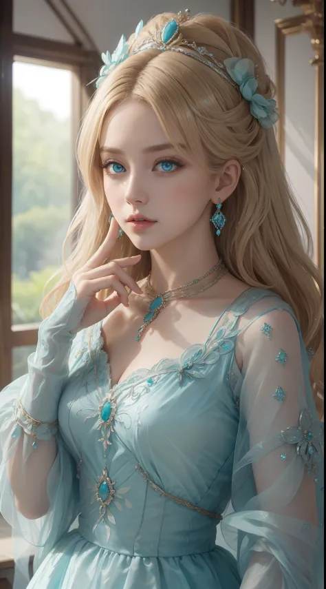 tmasterpiece，Highest image quality，Beautiful bust of royal women，Delicate blonde hairstyle，Turquoise eyes，Decorated with dazzlin...