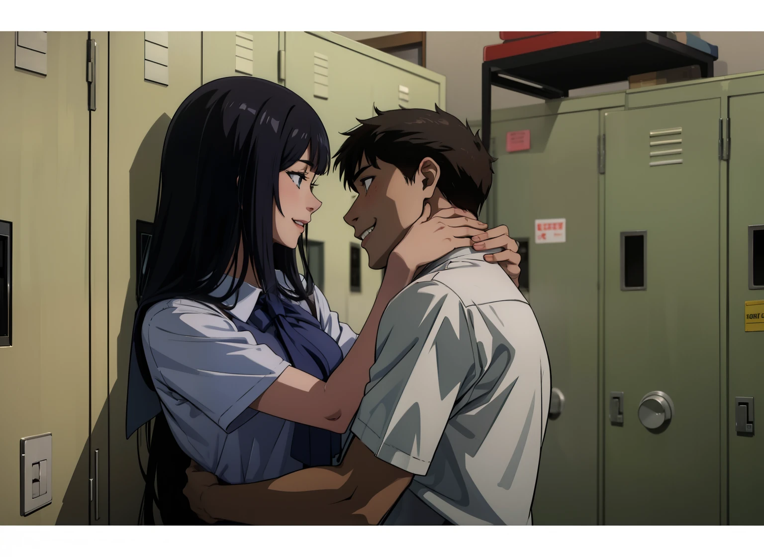 Anime image of a man and woman hugging in a hallway - SeaArt AI