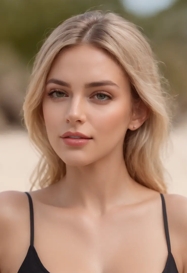 (best quality,4k,8k,highres,masterpiece:1.2),ultra-detailed,(realistic,photorealistic,photo-realistic:1.37),Woman,tanned,Caucasian,blonde hair,wavey hairstyle,hoop earrings,black cami tank top,red dolphin shorts,busty,petite,big sunglasses,shark tooth neck...