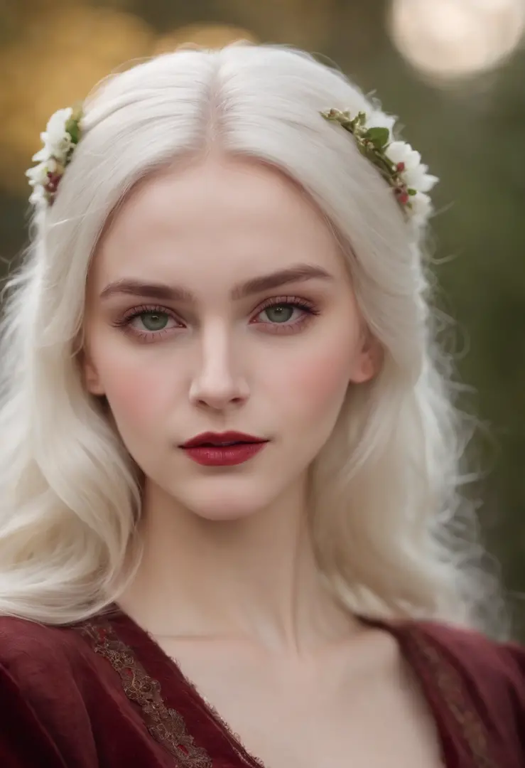 (((A deep reddish wound crosses her left cheek))) Fair complexion, Female about 19 years old, natural white hair, Distinctive green eyes, Wearing Kohl, slender and graceful, Beautiful, Candles in a medieval setting, ultra sharp focus, realistic shot, Medie...