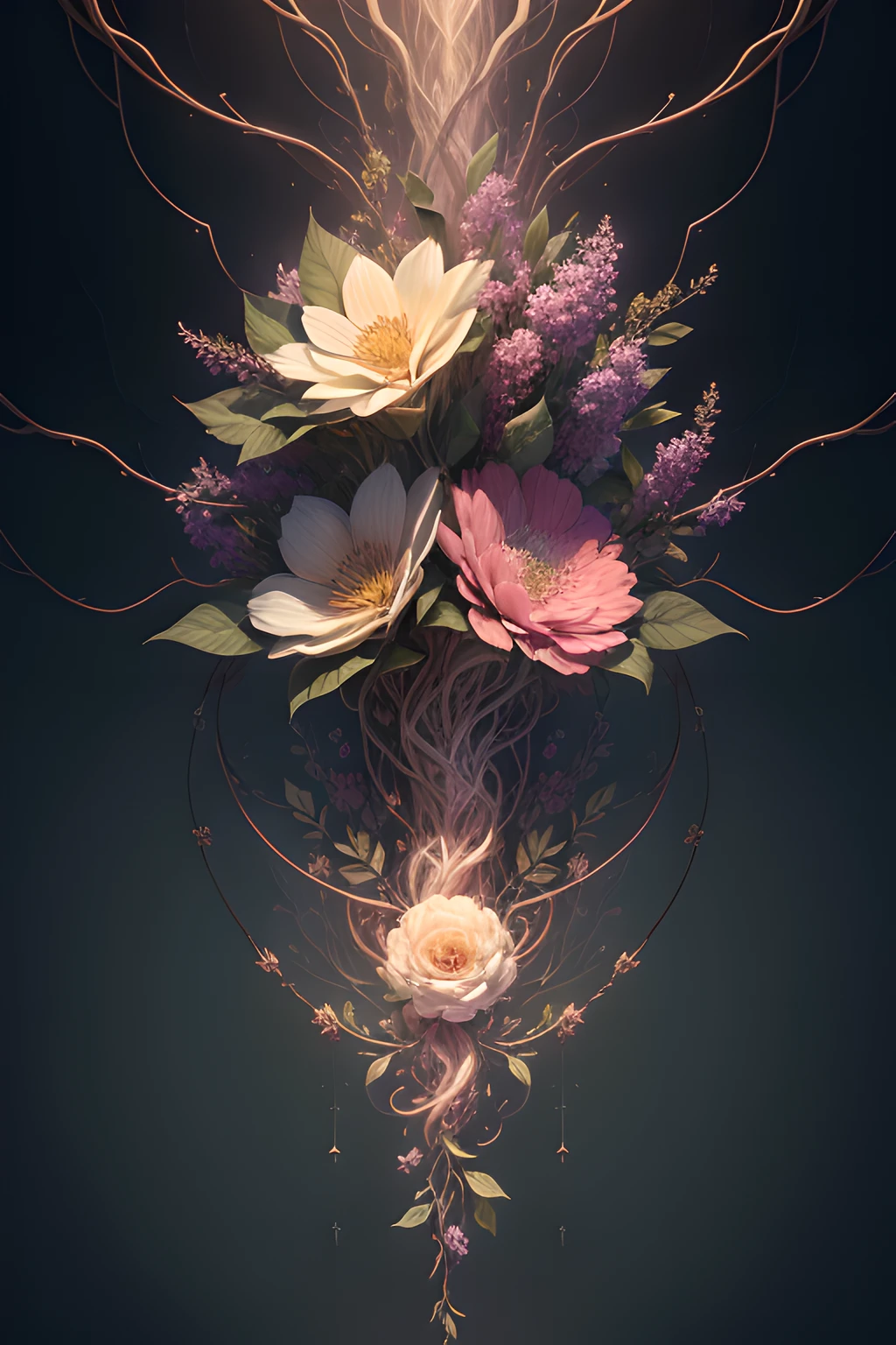 "(best quality,4k,8k,highres,masterpiece:1.2),ultra-detailed,(realistic,photorealistic,photo-realistic:1.37),neuron art style,flowers,botanical elements,colorful petals,vibrant hues,delicate stamen and pistil,ethereal background,abstract textures,organic patterns,neural connections,floral symmetry,subtle gradients,translucent petals,shimmering highlights,emerging tendrils and vines,subconscious interpretation,neuroscience-inspired design,blend of science and art,mesmerizing details,exquisite brushwork,rich visual depth,dream-like ambiance,unveiling molecular beauty,rhythmic floral composition,surreal atmosphere,sensory perception exploration,floral bloom,hidden neural pathways,neural network in bloom,neurobotanical fusion,harmony of nature and technology,botanical abstractions,blossoming neurons,dynamic floral arrangements,neurological metaphor,neuro-aesthetic fusion,digitally rendered neural flora,colorful synergy"