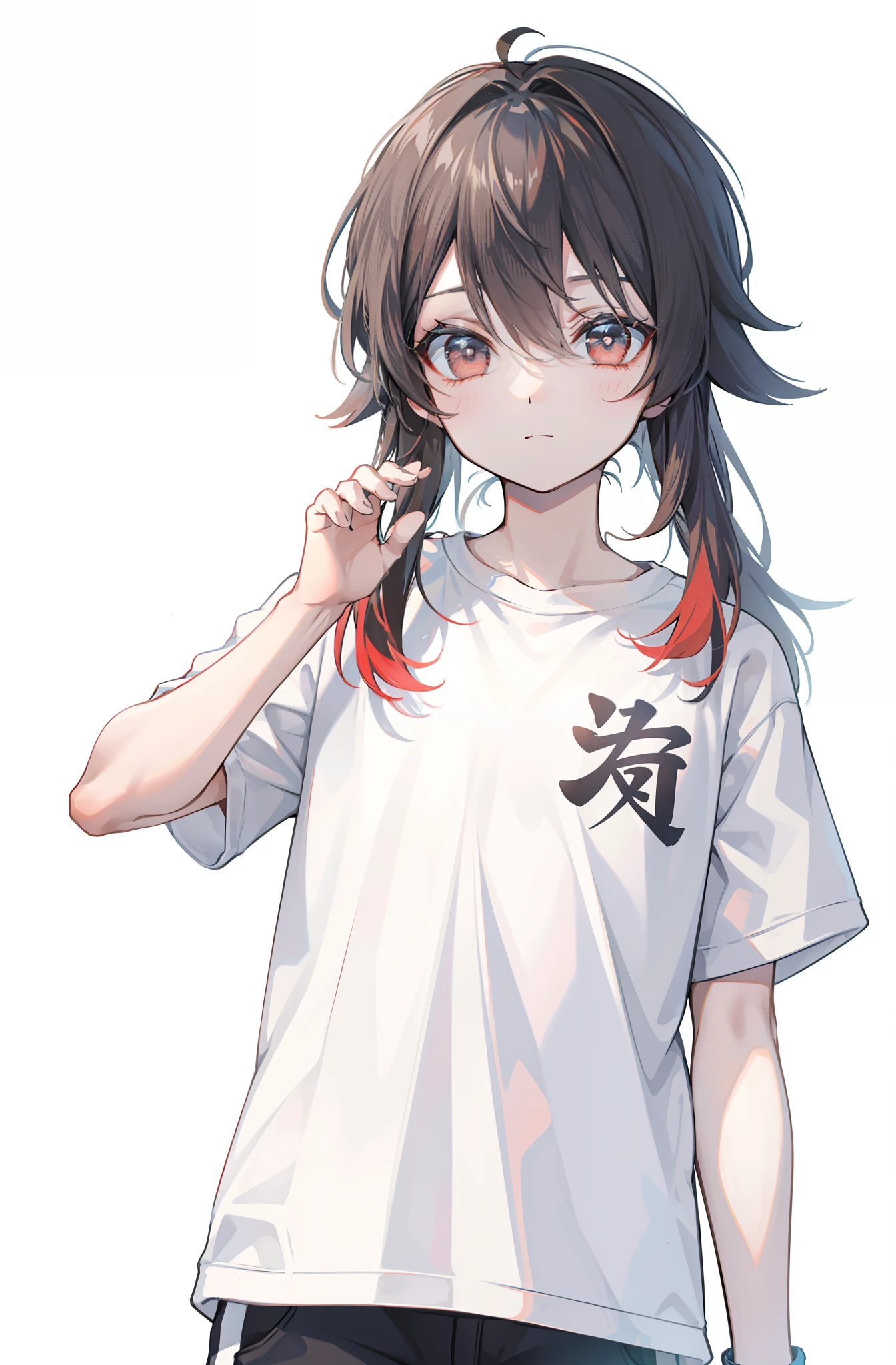 Anime girl with long hair and white shirt holding a cell phone - SeaArt AI