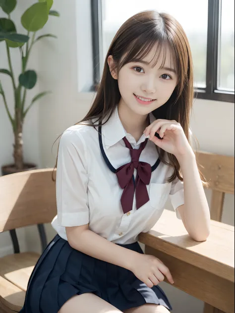 (Close up portrait of girl with slender small breasts in high school uniform:1.3)、(Cute little girl looking at me and smiling: 1.5)、(without background:1.3)、(tre anatomically correct:1.3)、(complete hands:1.3)、(complete fingers:1.3)、Photorealsitic、Raw photo...