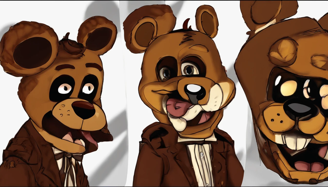 Tres personajes de dibujos animados de un oso con traje y corbata - SeaArt  AI