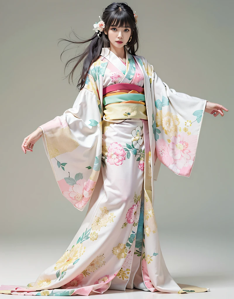 (Beautiful model in Japanese kimono commercial, beautiful straight long black hair), solo, ((face is 80% beauty and elegance, 20% pretty and cute:1.5)), (She is a half Eastern European and half Asian model), clear eyes, (detailed eyes, light green eyes, bright pupils), Double Eyelids, (sexy lips with a little thickness:1.2), ((super detailed and incredibly high resolution thin undergarment Kimono:1.2)), Highly Detailed Face Texture, striking body shape, curvy and very attractive woman, high-resolution RAW color photo pro photo, BREAK ultra high-resolution textures, High-res body rendering, big eyes, unparalleled masterpiece, incredible high resolution, super detailed, stunning ceramic skin, BREAK ((Facing back to show the pattern of the Kimono:1.5)), ((She wears a kimono that is worn under the kimono called a 'Hadajuban':1.5)), ((This kimono is made of white thin fabric:1.2)), (This kimono is so thin that her beautiful skin color shows through), (Finely crafted classic Japanese underwear kimono), ((The pattern is light pink with a running water pattern):1.2), ((A very thin kimono that is elaborately and elegantly made)), (Taken in a Japanese-style room with tatami mats in the morning)) BREAK ((Best Quality, 8k)), Crisp Focus:1.2, (Layer Cut, Big:1.2), (Beautiful Woman with Perfect Figure:1.4), (Beautiful and elegant rear view:1.3), Slender waist, (Correct hand shape:1.5), (Full body shot | cowboy shot)