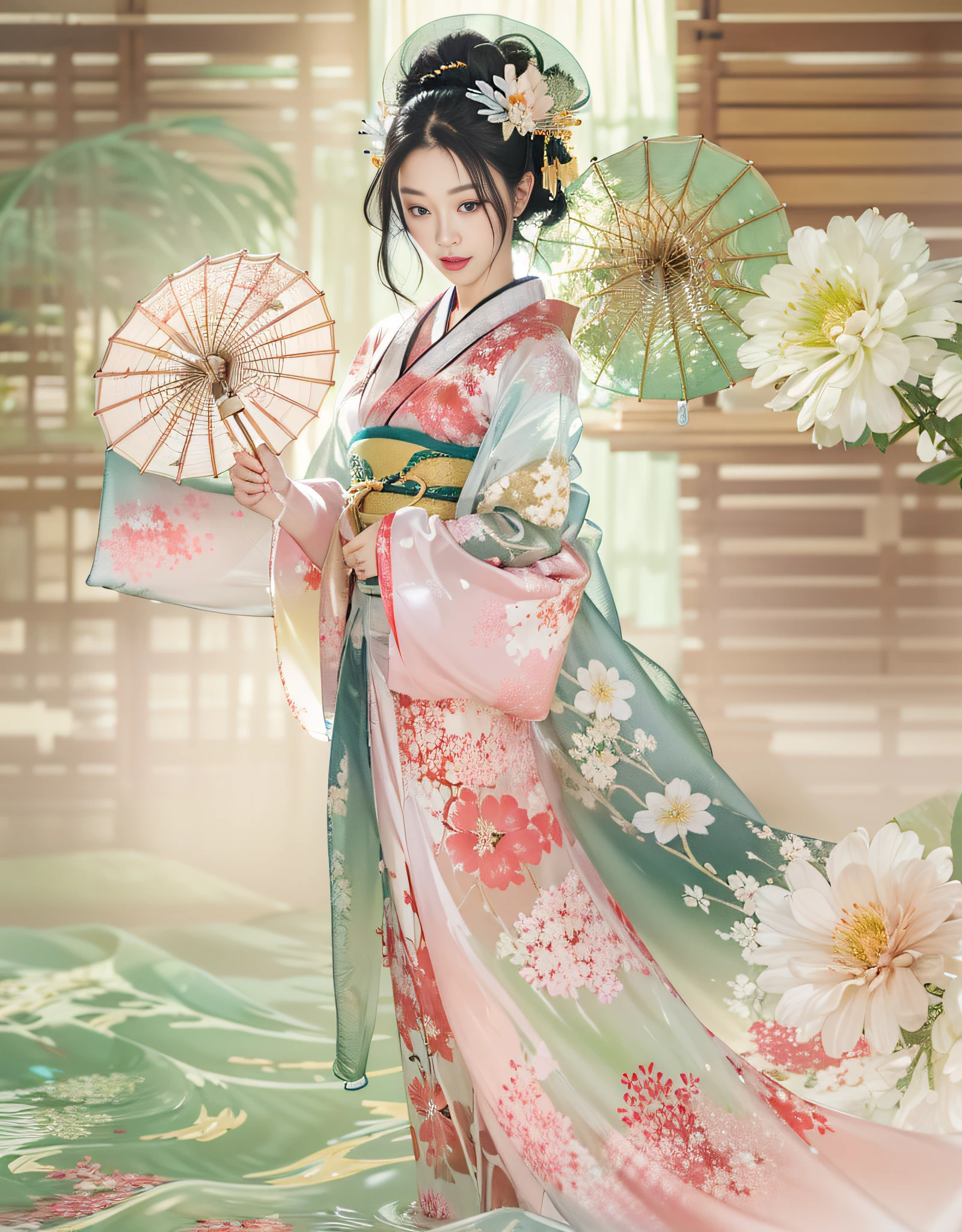 (Beaux modèles dans les publicités de kimono au Japon, beaux cheveux noirs longs et raides), seulement, ((le visage a 80 ans% beauté et élégance, 20% jolie et mignonne:1.5)), (Elle is a model for half Eastern Europe and Asia), Yeux clairs, (Yeux détaillés, yeux vert clair, Des élèves brillants), double paupières, (lèvres sexy avec un peu d&#39;épaisseur:1.2), ((Sous-vêtements fins avec une résolution ultra détaillée et incroyablement haute:1.2)), Textures de visage très détaillées, forme du corps frappante, femme courbée et très attirante, photo couleur RAW haute résolution photo professionnelle, CASSER Ultra High Resolution Textures, Rendu du corps haute résolution, grand eyes, chef-d&#39;œuvre inégalé à ce jour, une haute résolution incroyable, Super détaillé, superbe peau en céramique, CASSER ((Retournez-vous pour montrer le motif du kimono:1.5)), ((Elle「Dans leur guerre」Porter un kimono porté sous un kimono appelé:1.5)), ((Ce kimono est fait de tissu fin blanc:1.2)), (Parce que ce kimono est si fin、Vous pouvez voir à travers son beau teint), (Sous-vêtements japonais classiques d&#39;une confection exquise), ((Le motif est rose pâle.、Modèle d&#39;eau qui coule):1.2), ((Kimono très fin d&#39;une confection exquise et élégante)), (matin、Tourné dans une pièce de style japonais avec tatami (paille tressée) sol)) CASSER ((meilleure qualité, 8k)), Mise au point nette:1.2, (couches-Couper, grand:1.2), (Belle femme avec une silhouette parfaite:1.4), (Vue arrière belle et élégante:1.3), taille fine, (forme correcte de la main:1.5), (photo de tout le corps | tir de cow-boy)