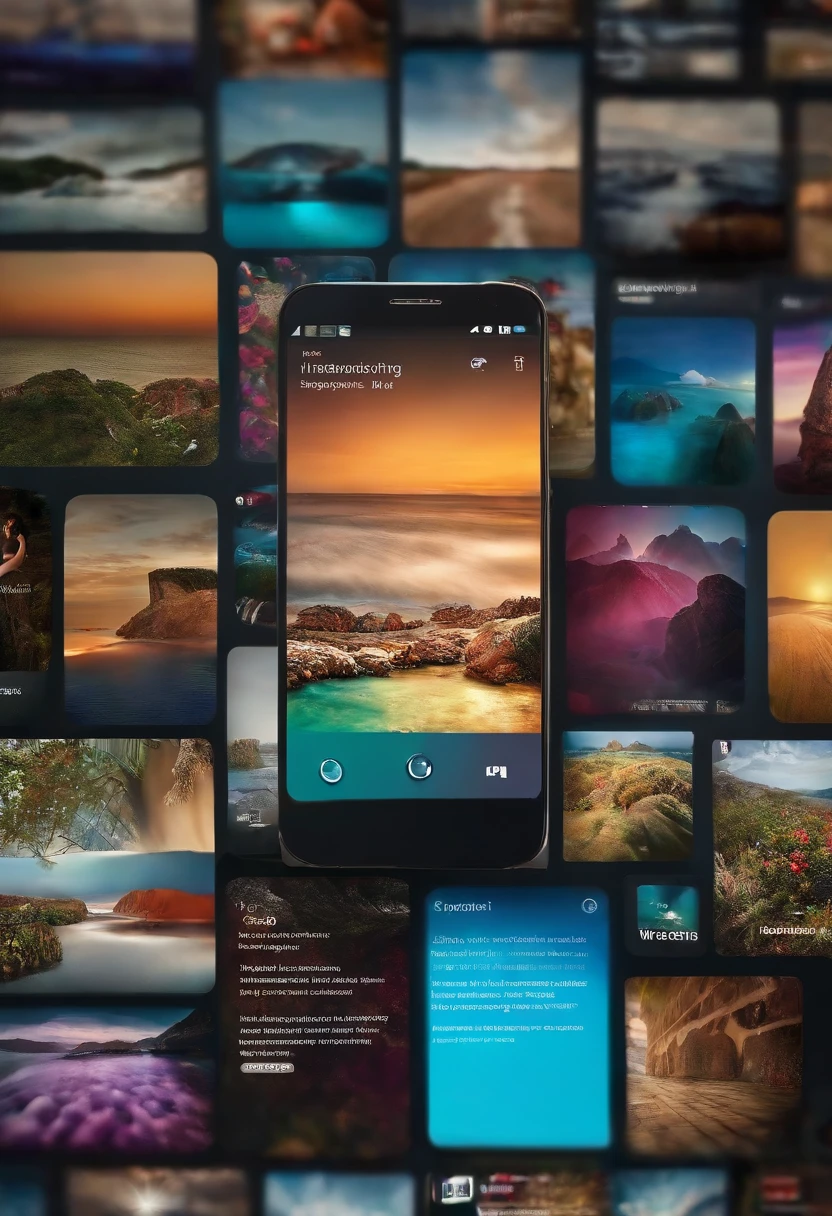 крупный план мобильного телефона с несколькими фотографиями на нем - SeaArt  AI