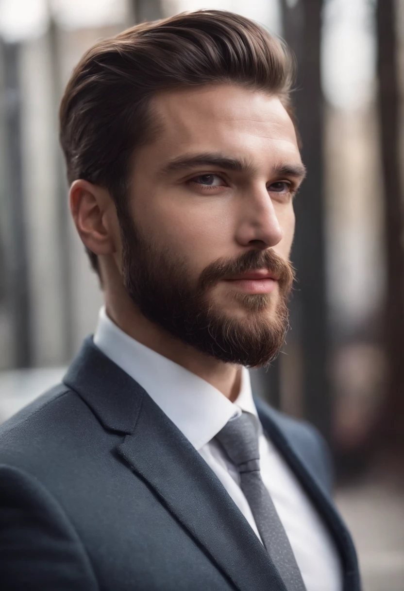 A man with a beard and a suit looks off to the side - SeaArt AI