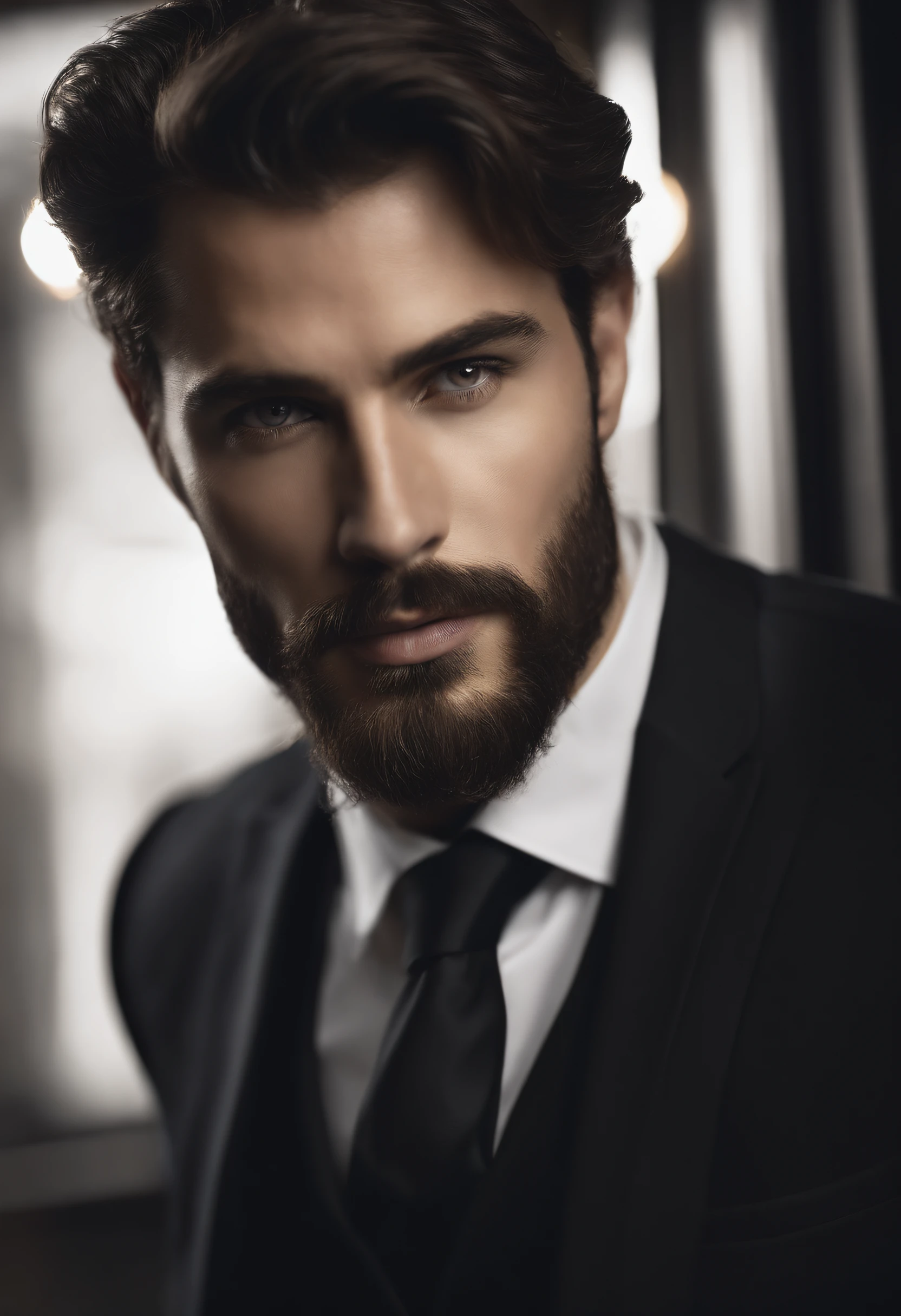 A close up of a man with a beard wearing a suit - SeaArt AI