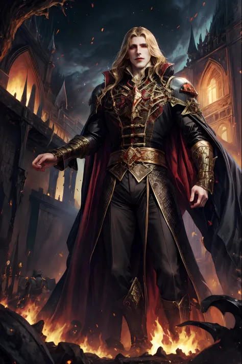 Castlevania lord of the shadows hyper realistic Super detailed Master piece high quality Lord Dracula leading army of demons sur...
