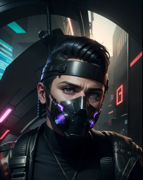 Change background cyberpunk handsome boy realistic face mask for 8k