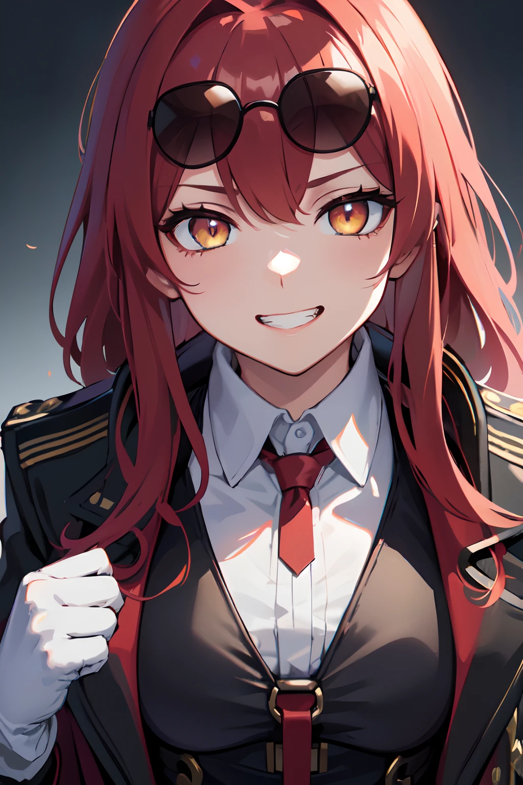 Anime Girl With Red Hair And Glasses Wearing A Black Jacket - Seaart Ai