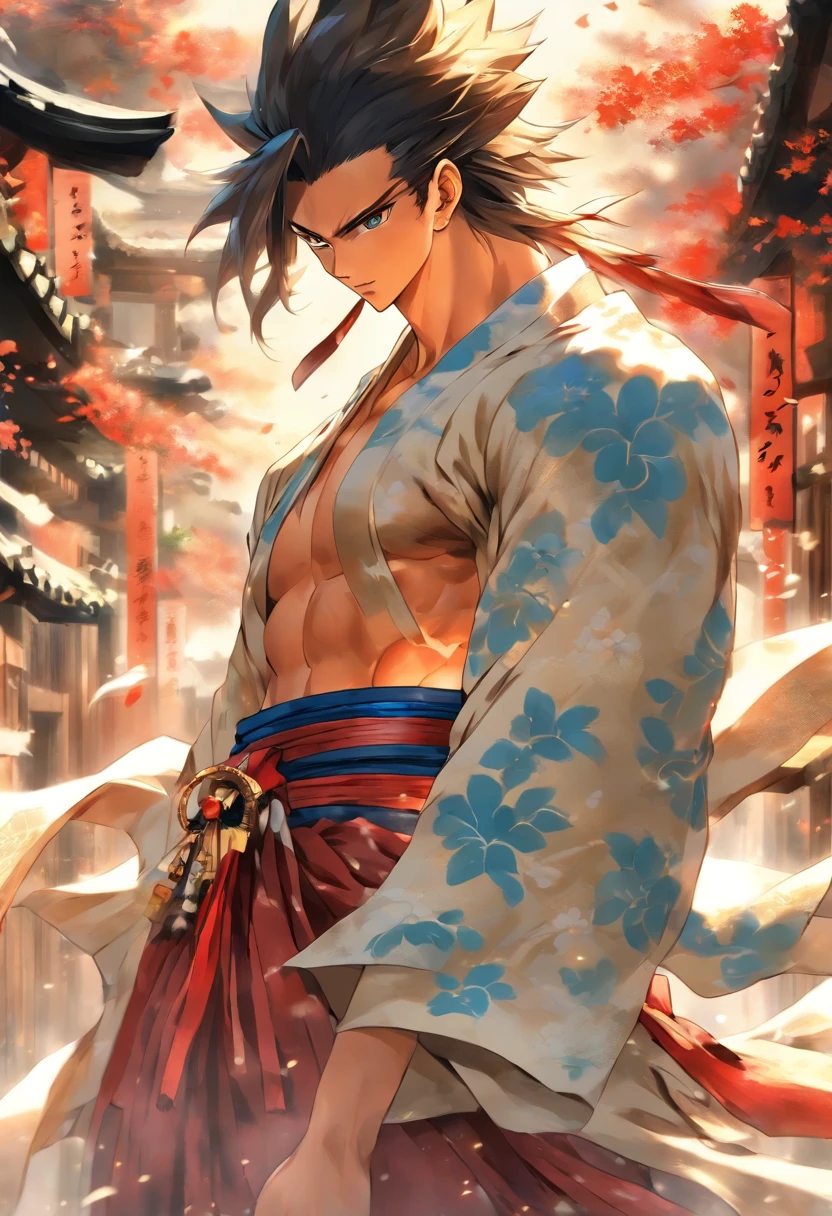 A man in a kimono outfit standing in front of a building - SeaArt AI