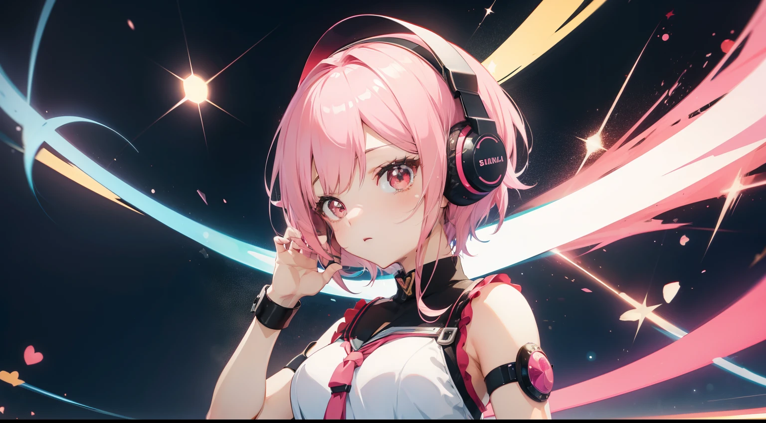 Girl with pink short hairstyle holding microphone in singer、kawaii、headphones、​masterpiece、high-level image quality、anime style 4 k, Seductive Anime Girl, best anime 4k konachan wallpaper, Anime Girl, Anime art wallpaper 8k, charming anime girls, (Anime Girl), Beautiful anime girl, Cute anime girl, anime wallpaper 4k, anime wallpaper 4 k, High quality anime art style