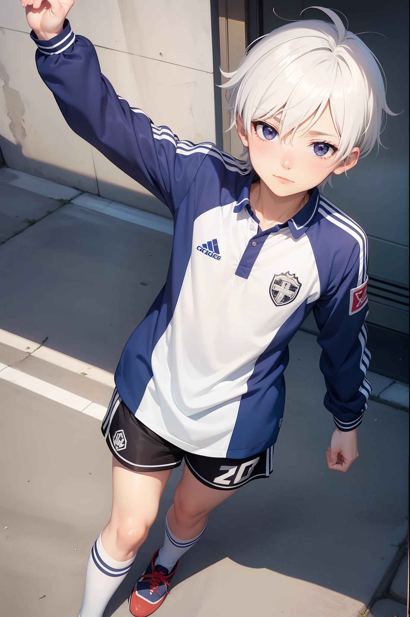 Anime - style photo of a young man in a blue and white uniform - SeaArt AI