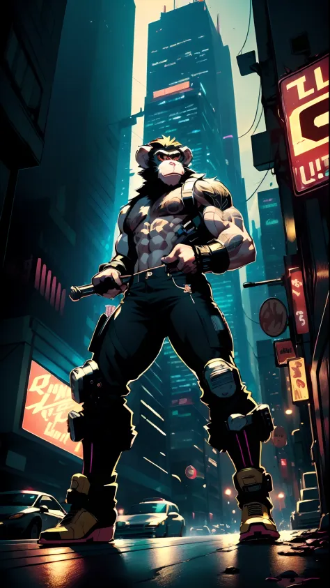 ((best quality)),((ultratailed)), ((masterpiece)), illustration, Scene structure: Animal monkey personified as a gangster, with ...