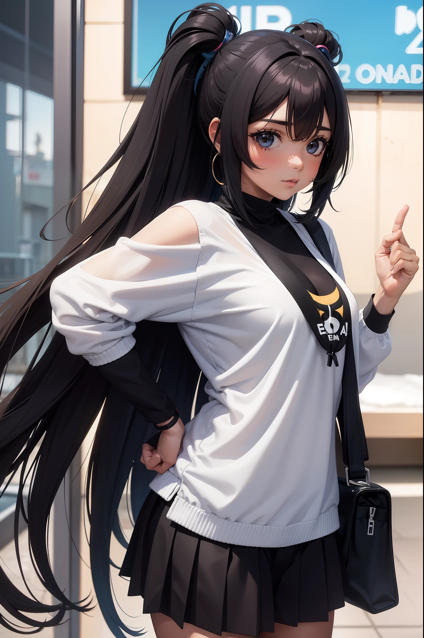 Anime girl with long black hair and a white shirt and black skirt - SeaArt  AI