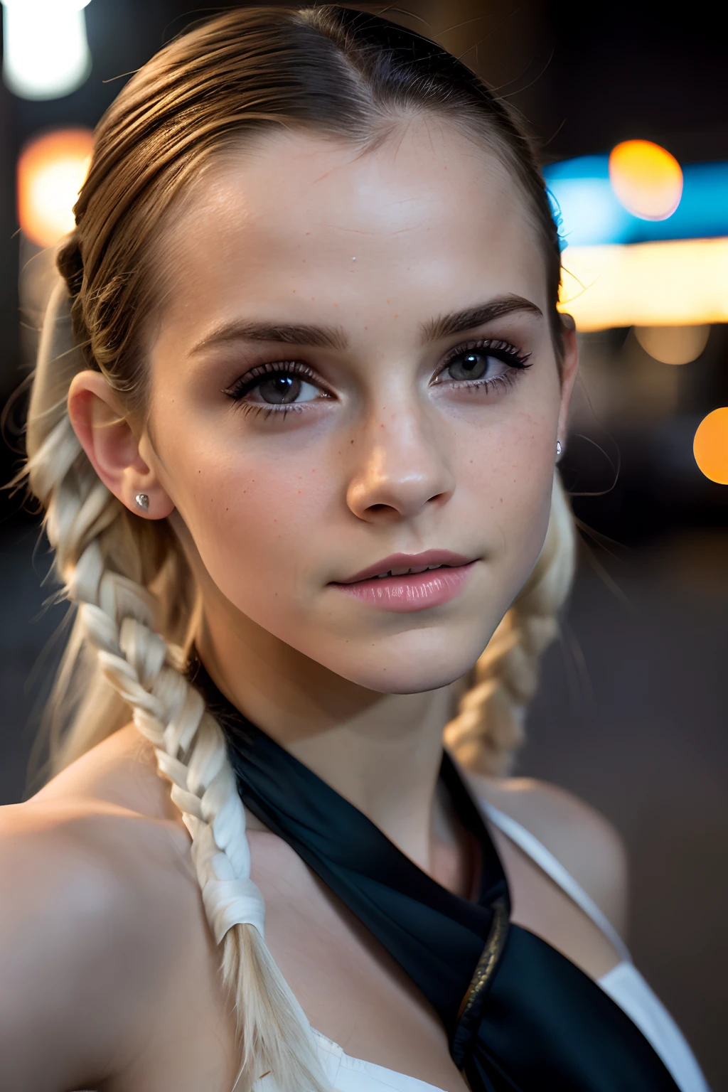 Arafed woman with braids and a tie posing for a picture - SeaArt AI