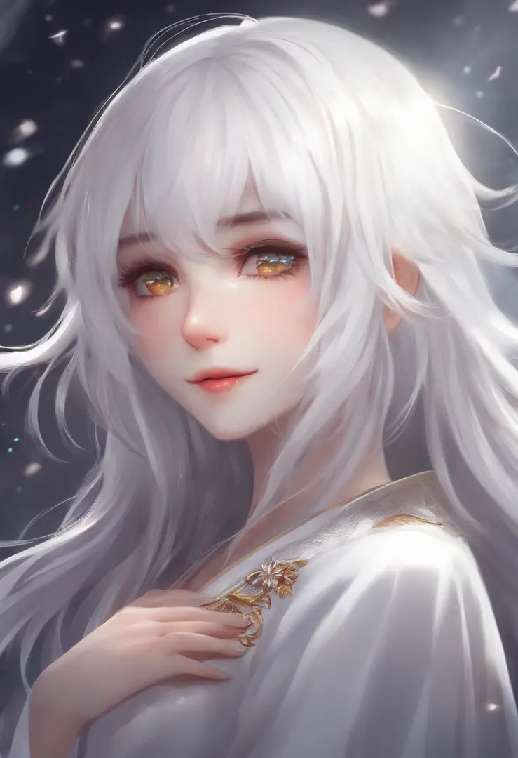white hair cute anime girl bowing with smile