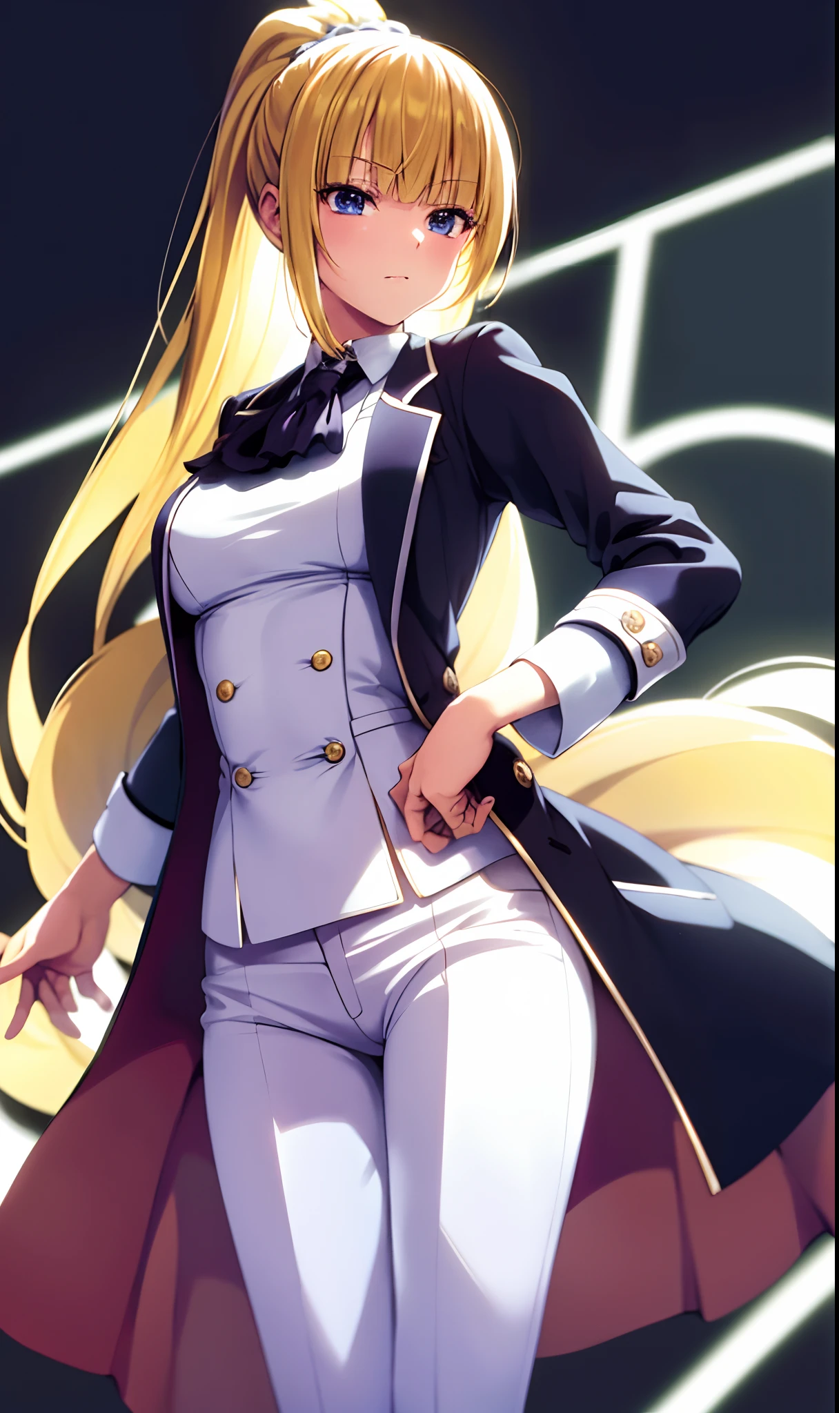 Anime girl in uniform with long blonde hair and a black cape - SeaArt AI